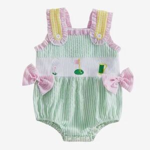 New Striped Green and Pink Baby Girl’s Golf Romper 6-12 months